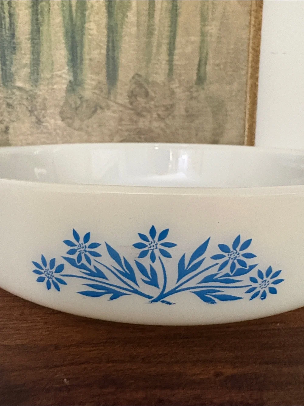 ANCHOR HOCKING FIRE-KING ‘Blue Cornflower’ Milk Glass 9” Round Dish Vintage